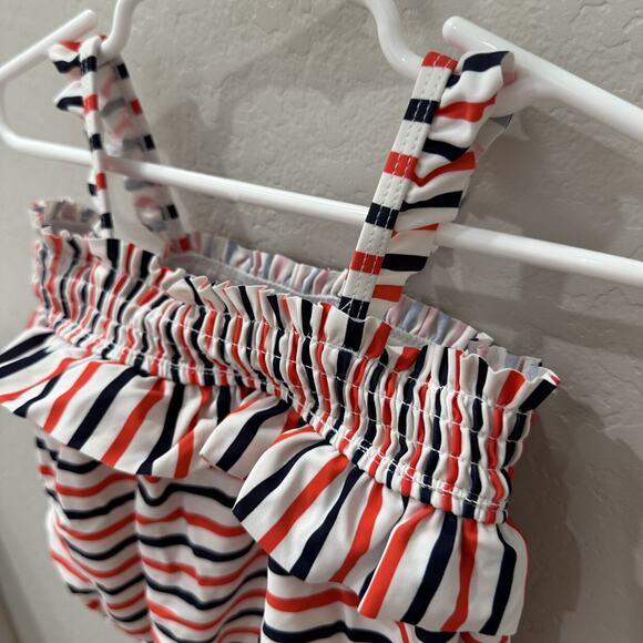Janie and Jack Red, White, & Blue Stripe Ruffle One Piece Swimsuit - Picture 2 of 8